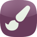 Icon des Theme Builder Moduls im HumHub Marketplace mit einem Pinsel auf lila Hintergrund.